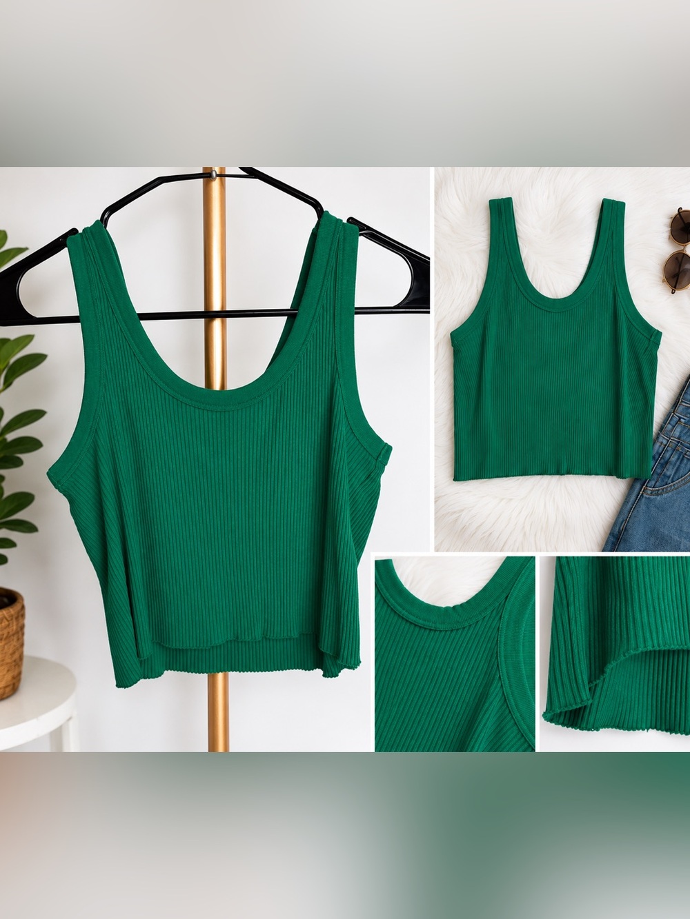 Uniqlo Emerald Ribbed Scoop Crop Tank